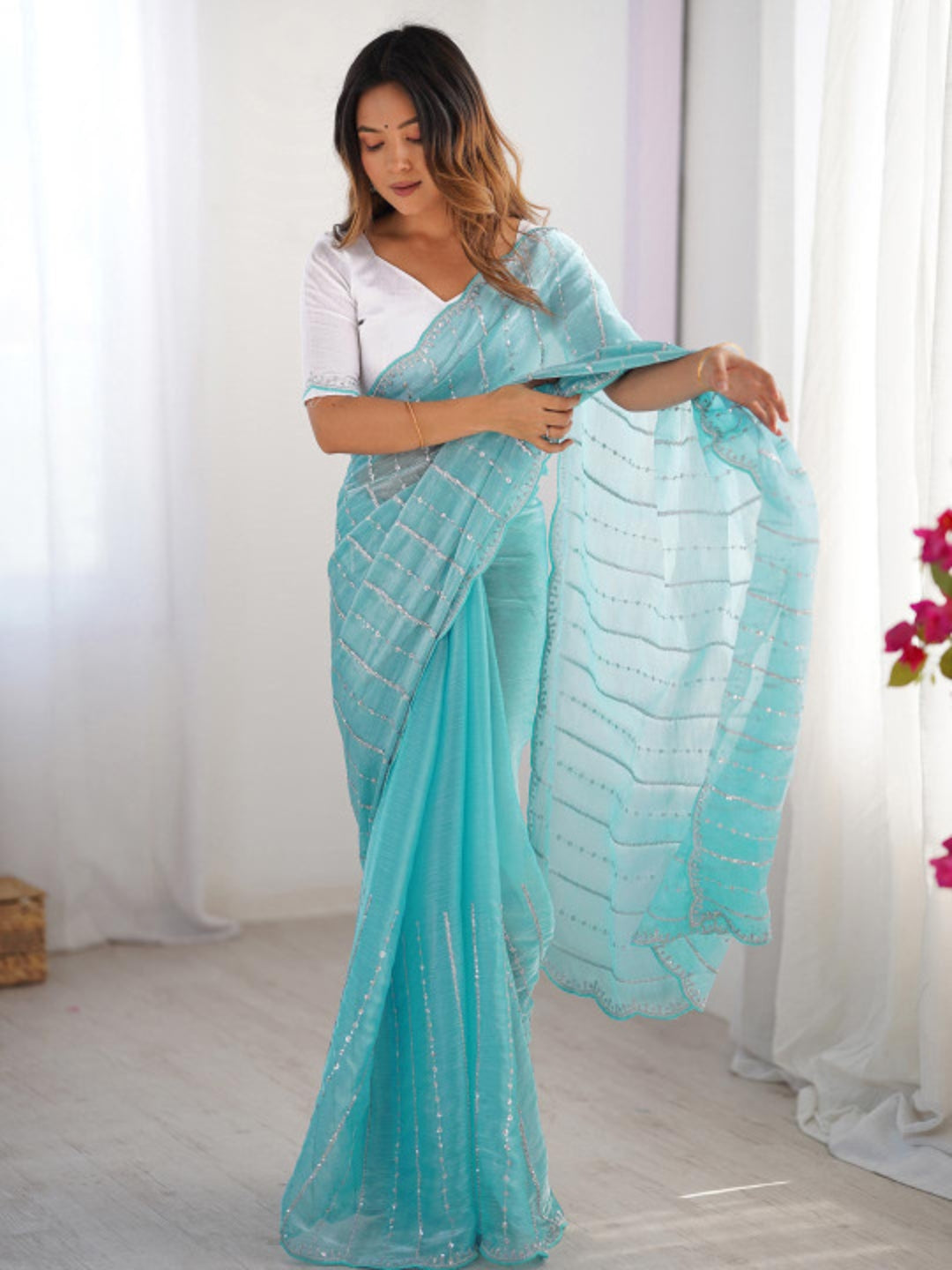 Urban Pallu Embroidered Organza Festive Saree
