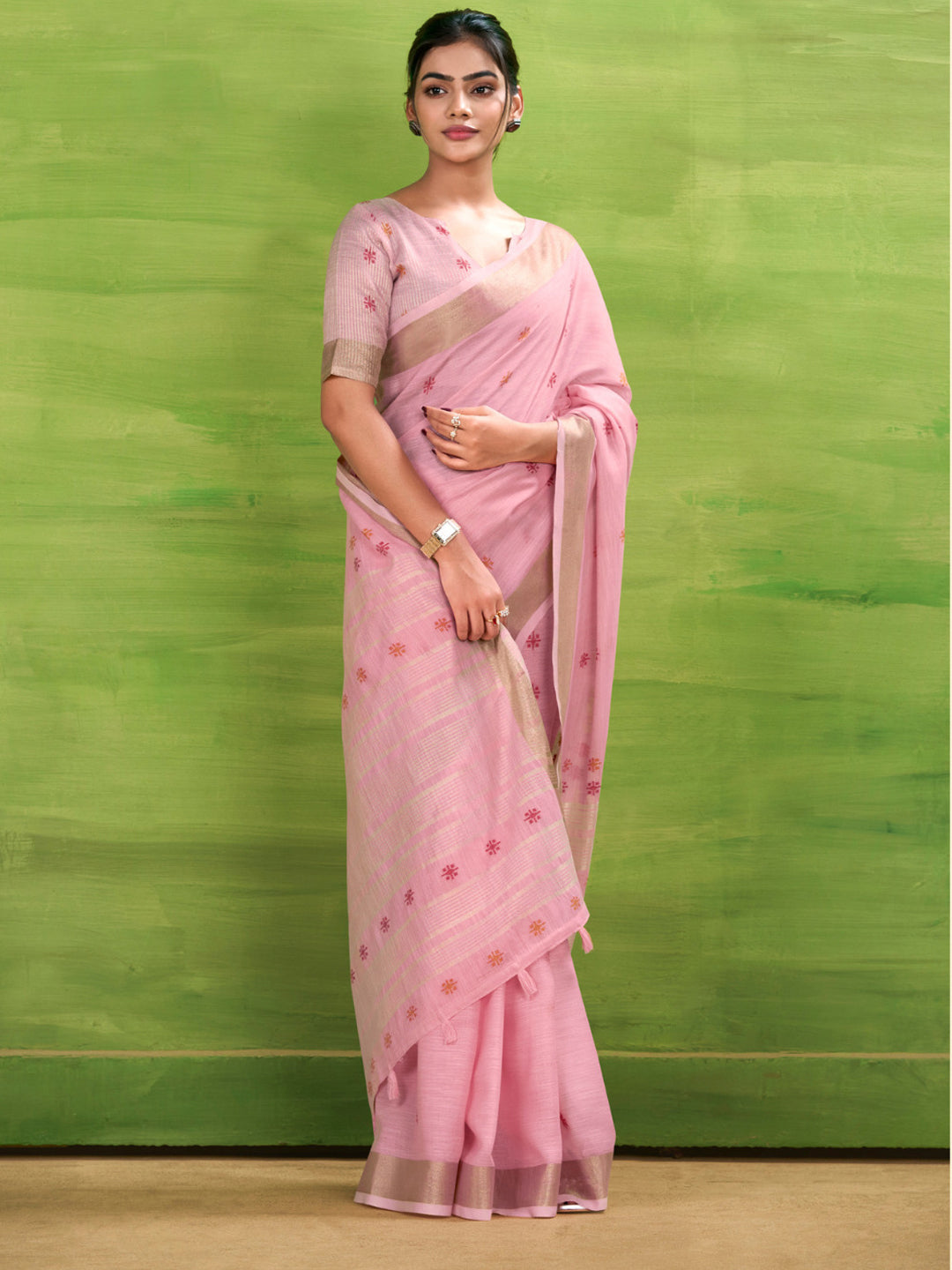 Urban Pallu Solid Cotton Blend Daily Saree