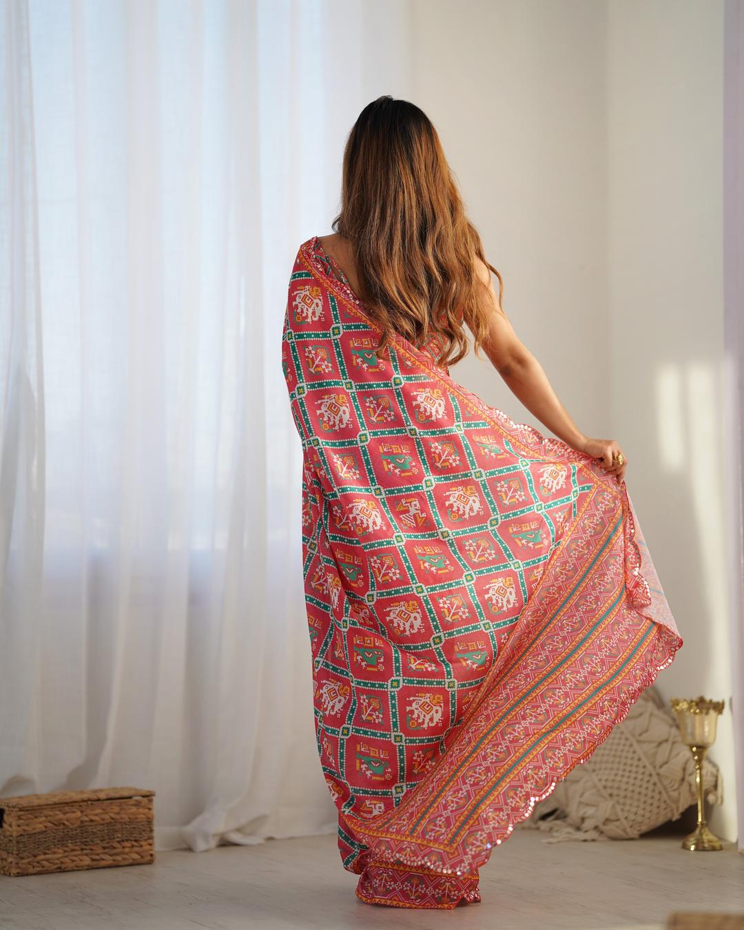 Urban Pallu Ethnic Motifs Mirror Work Silk Blend Saree