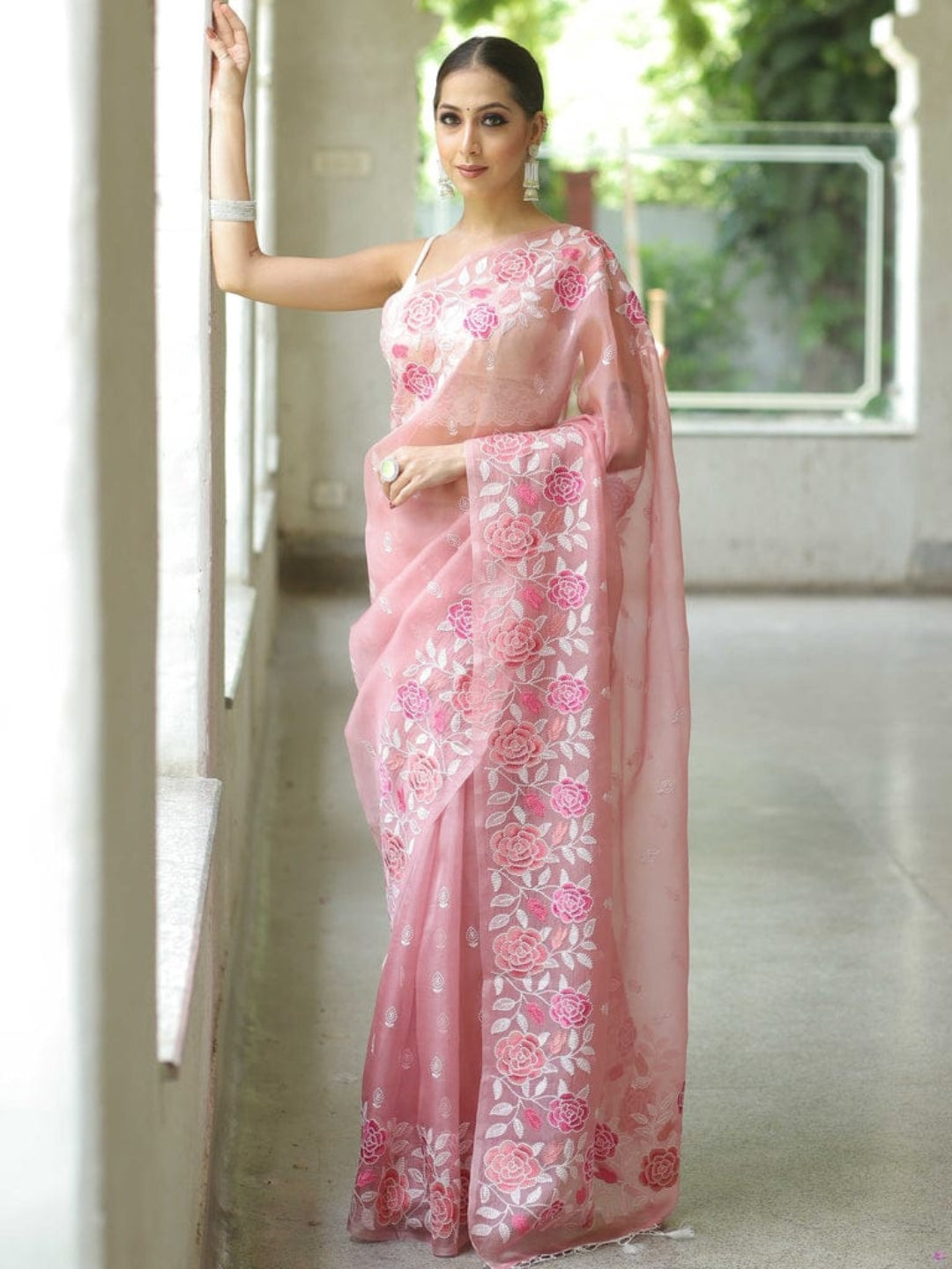 Urban Pallu Embroidered Organza Festive Saree