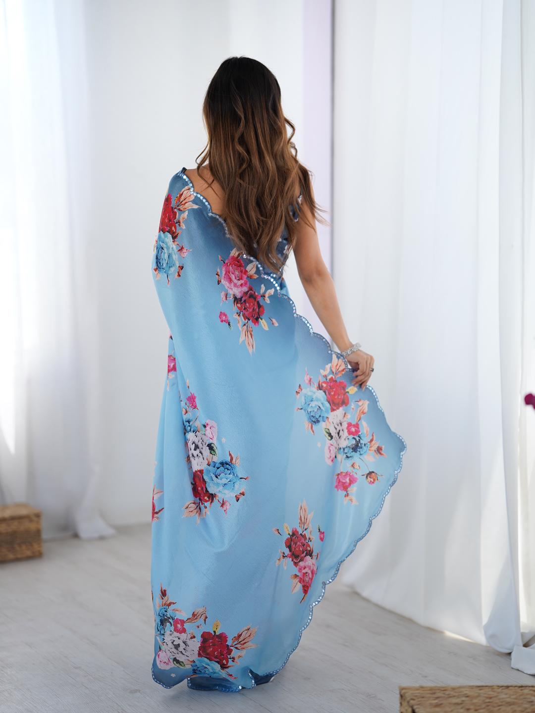 Urban Pallu Floral Sequinned Silk Blend Saree