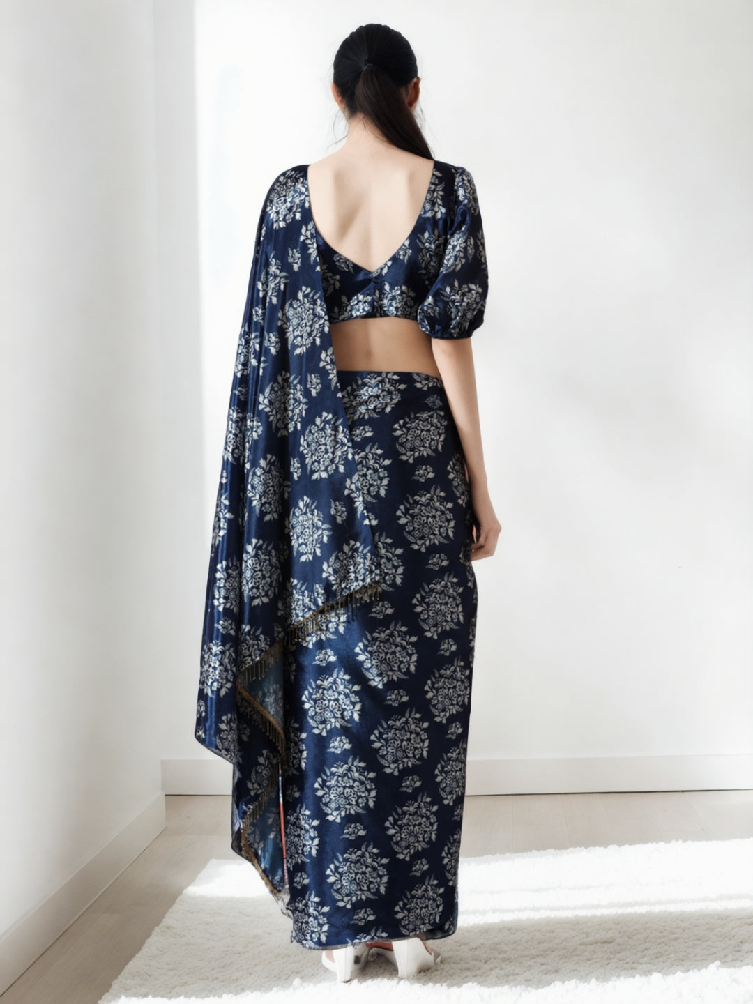 Urban Pallu Woven Design Silk Blend Fusion Saree