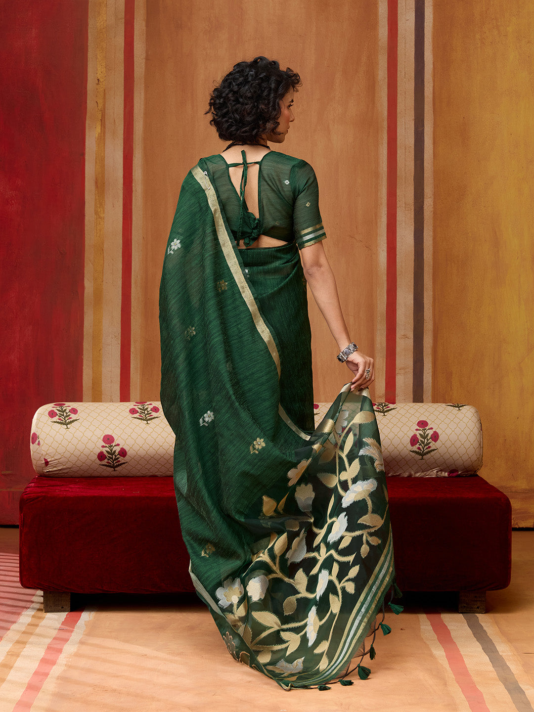Urban Pallu Striped Silk Cotton Work Saree