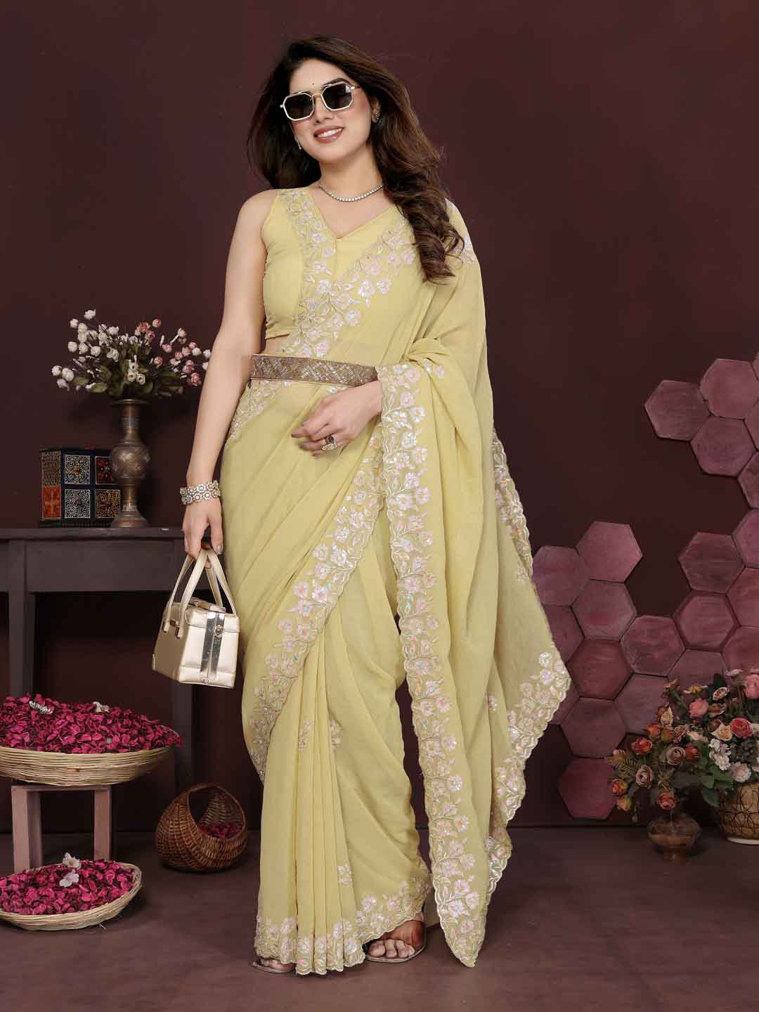 Urban Pallu Embroidered Poly Georgette Daily Saree