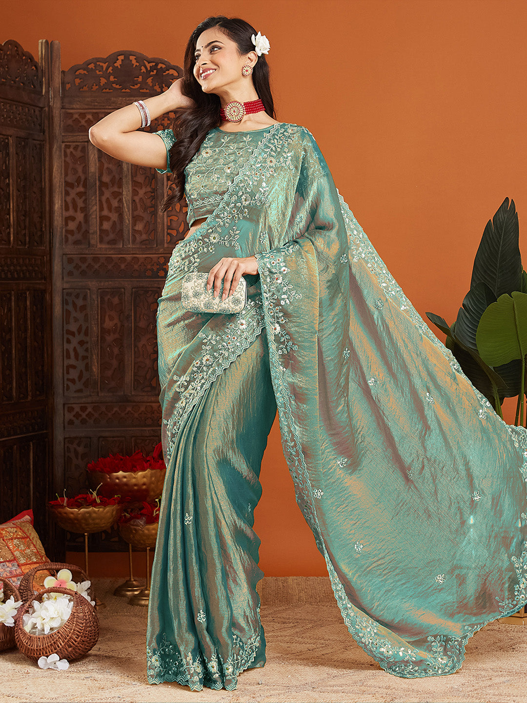 Urban Pallu Embroidered Organza Fusion Saree