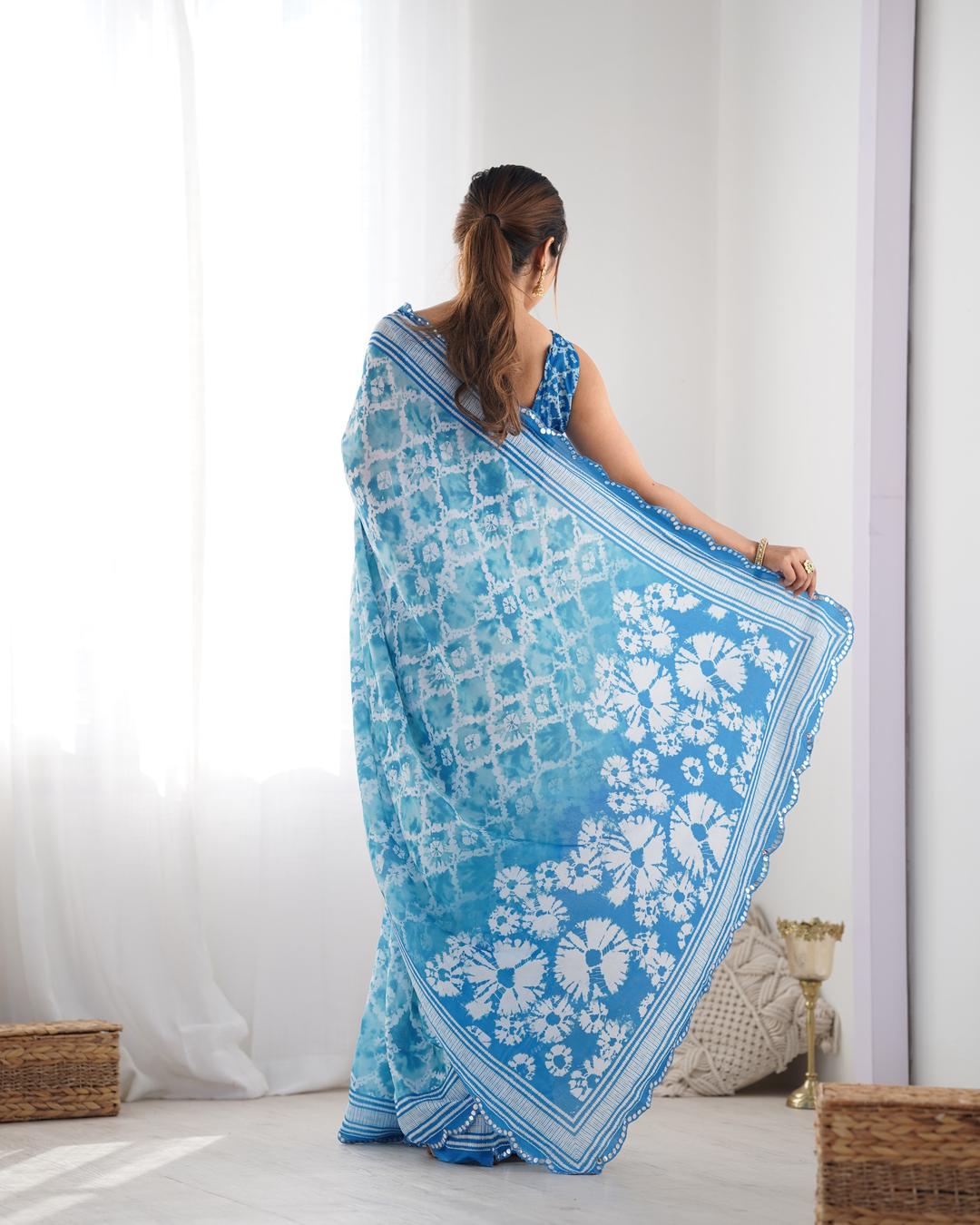 Urban Pallu Tie and Dye Mirror Work Silk Blend Saree