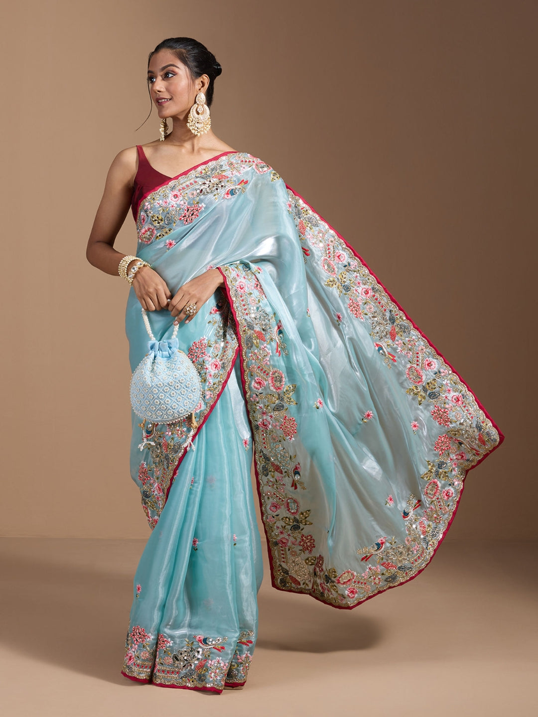 Urban Pallu Embroidered Tissue Festive Saree