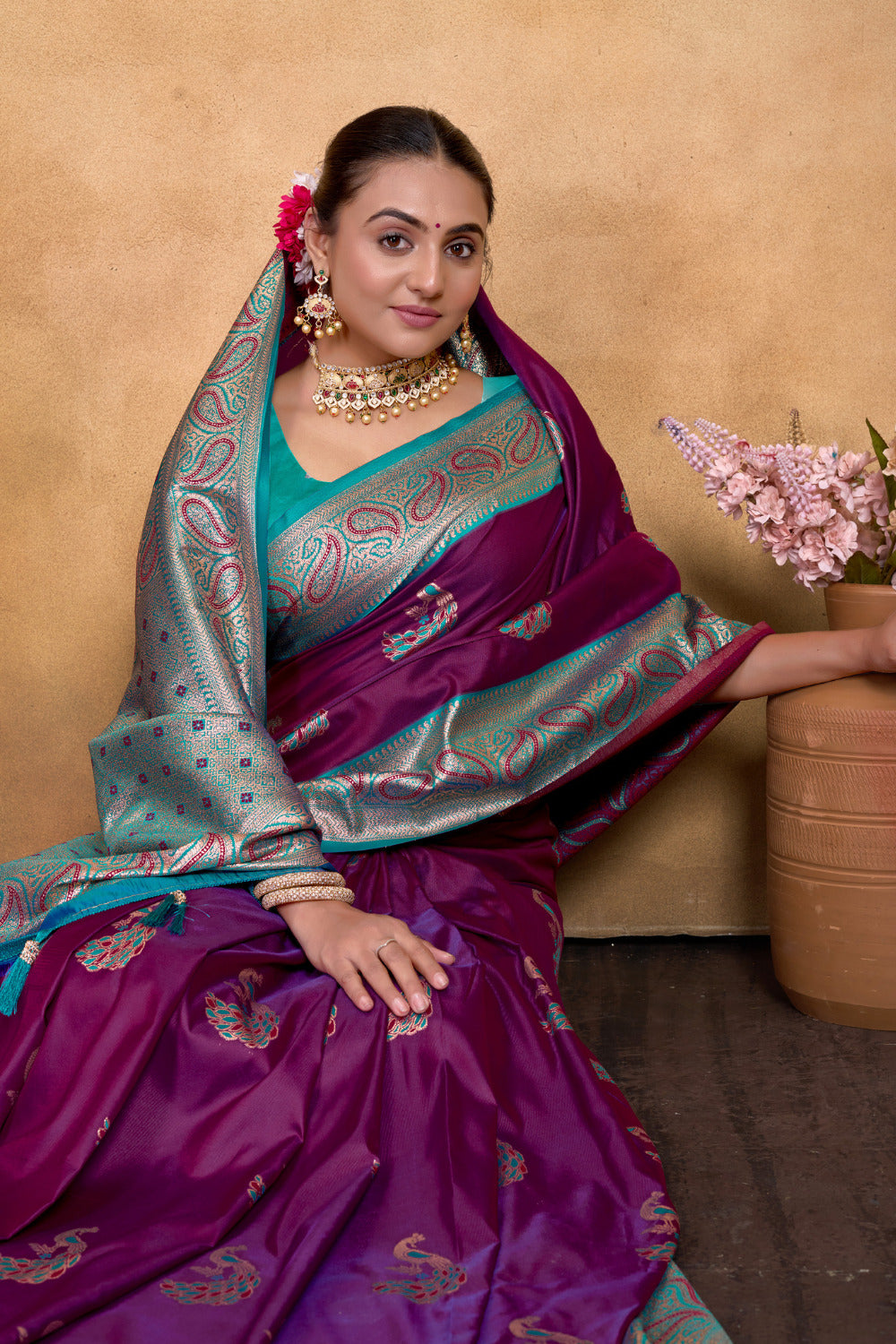 Urban Pallu Woven Design Silk Blend Fusion Saree