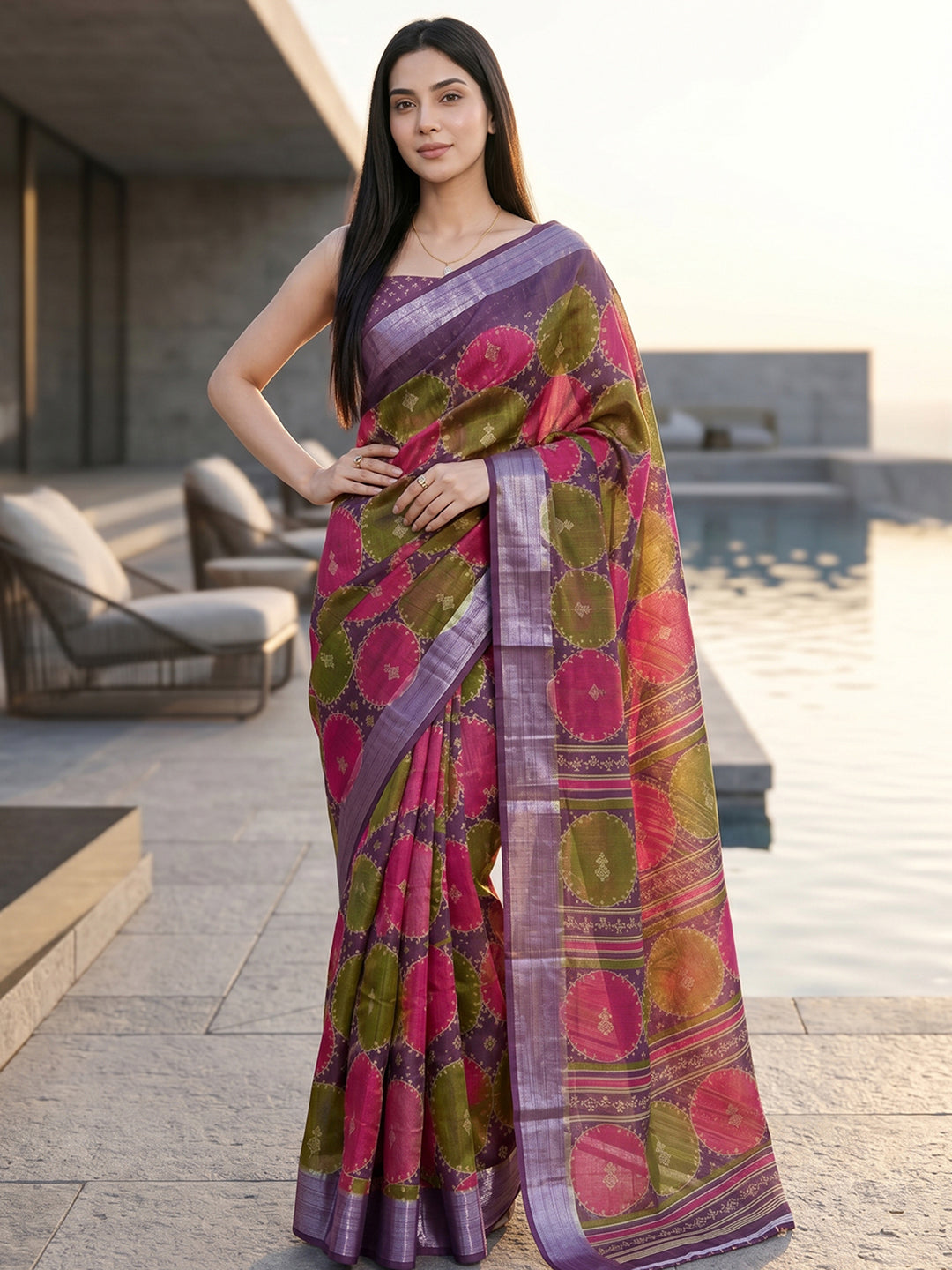 Urban Pallu Printed Silk Blend Festive Saree