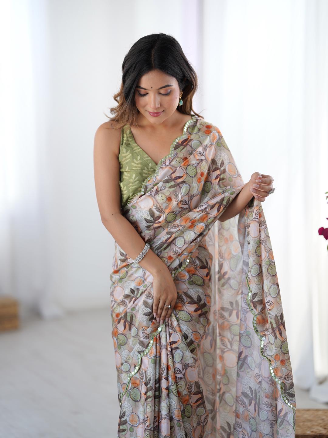 Urban Pallu Floral Sequinned Silk Blend Fusion Saree