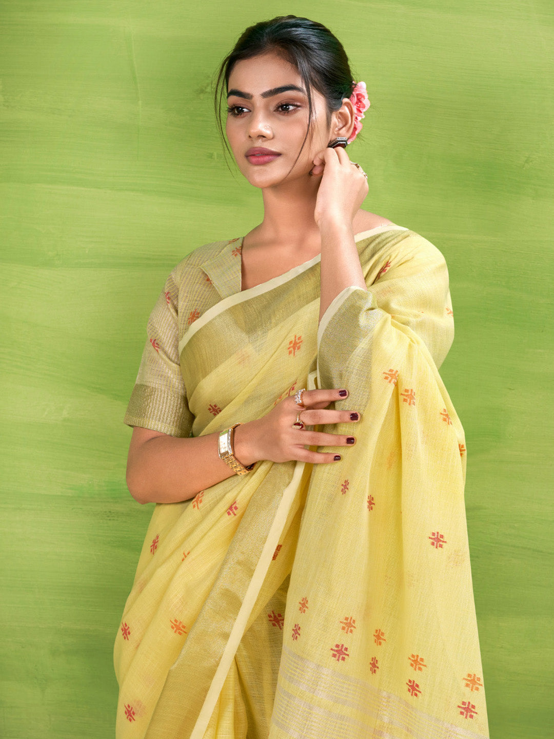 Urban Pallu Solid Cotton Blend Daily Saree
