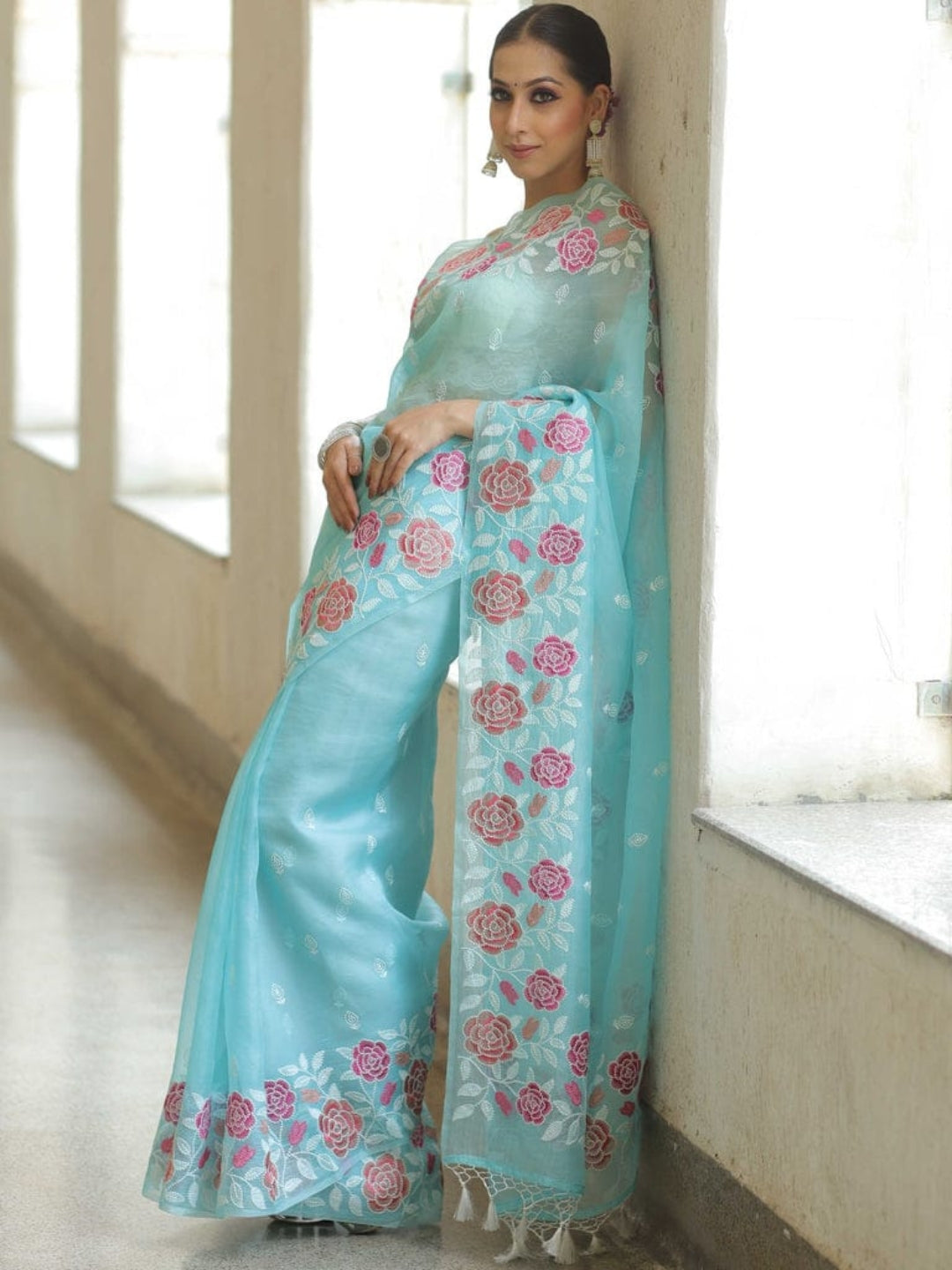 Urban Pallu Embroidered Organza Festive Saree