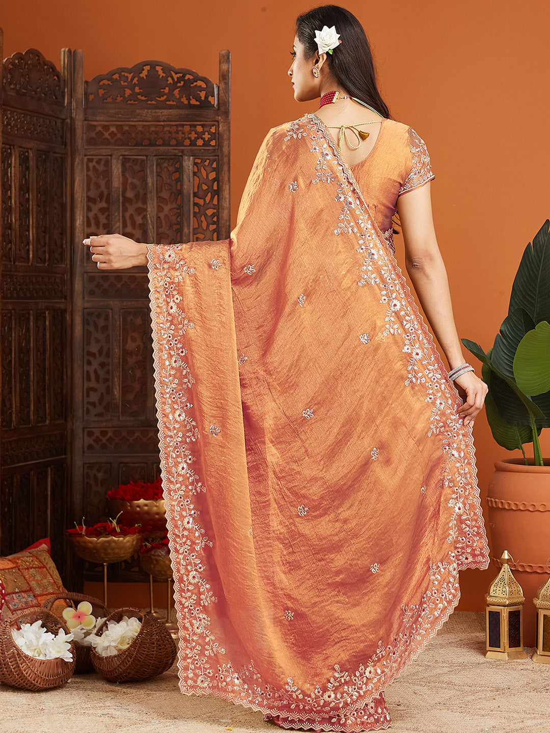 Urban Pallu Embroidered Organza Fusion Saree