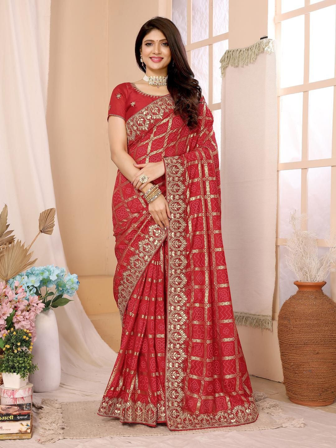 Urban Pallu Floral Sequinned Silk Blend Fusion Saree
