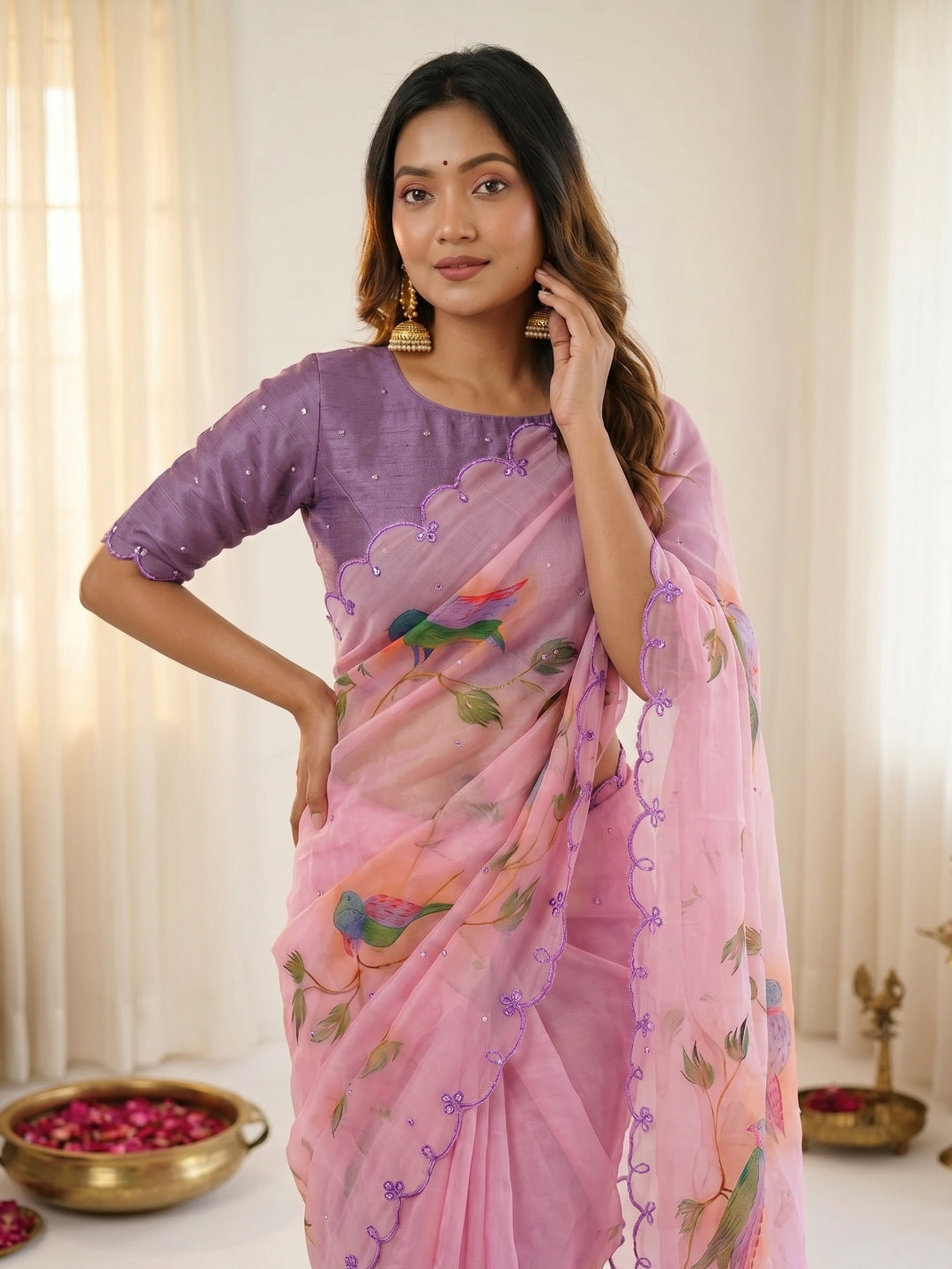 Urban Pallu Printed Organza Festive Saree