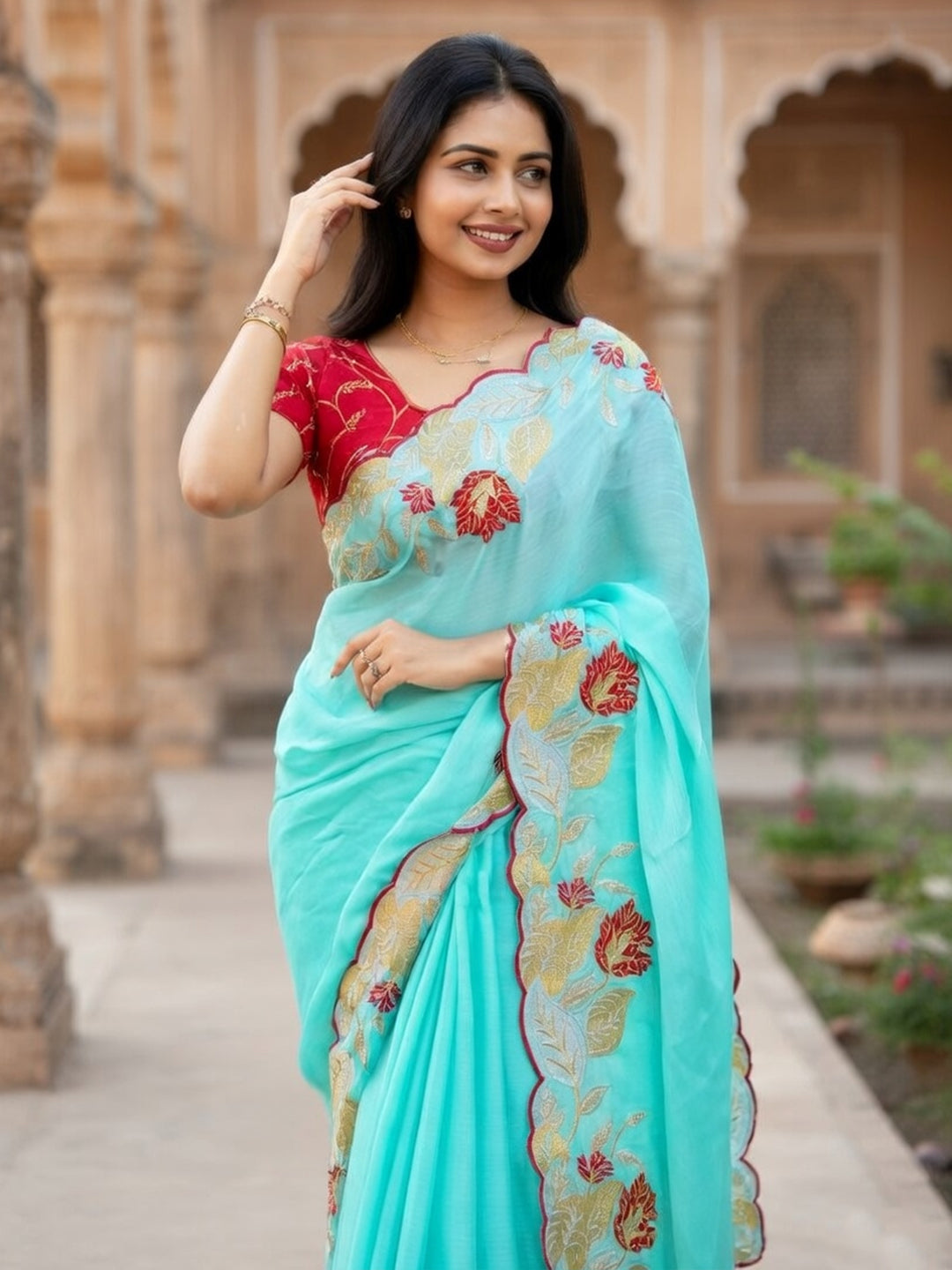 Urban Pallu Woven Design Poly Chiffon Traditional Saree