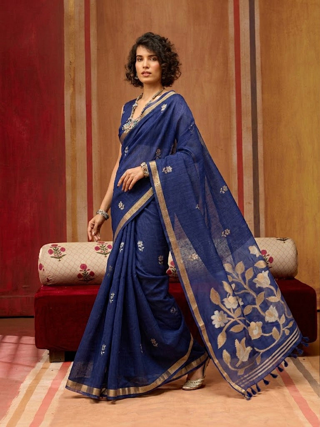 Urban Pallu Striped Silk Cotton Work Saree