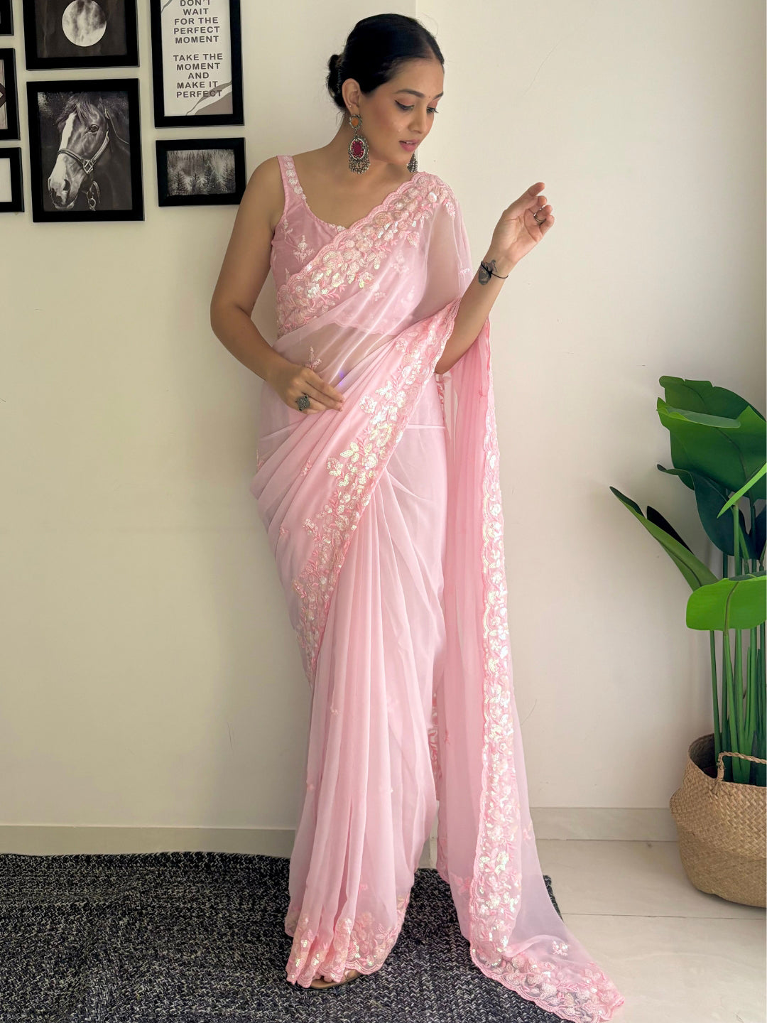 Urban Pallu Solid Poly Georgette Festive Saree