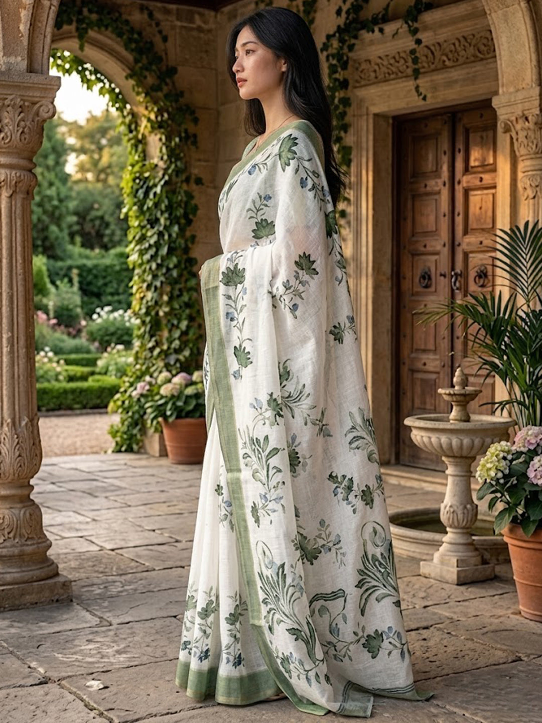 Urban Pallu Printed Cotton Blend Work Saree