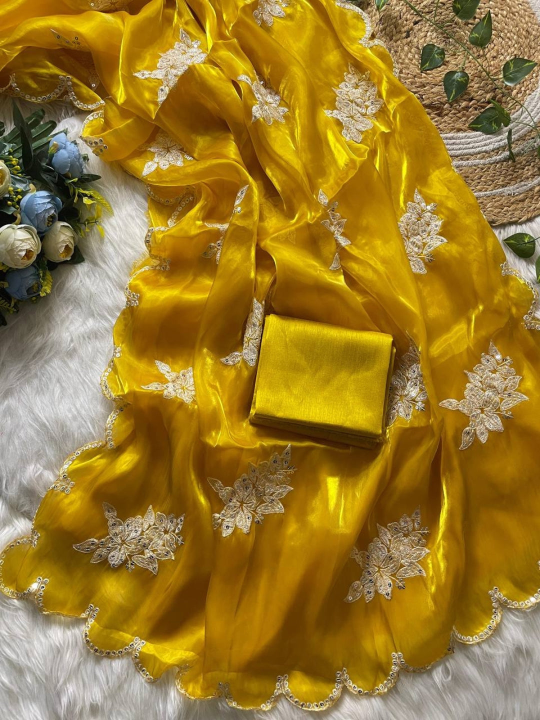 Urban Pallu Embroidered Silk Blend Festive Saree