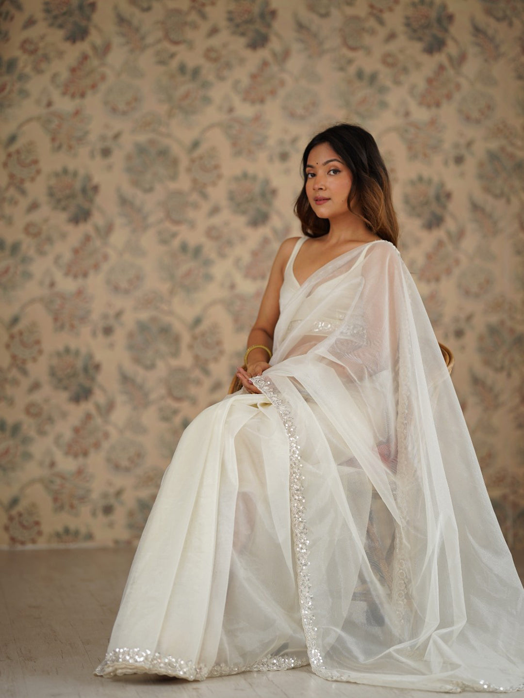 Urban Pallu Embellished Sequinned Net Heavy Work Saree