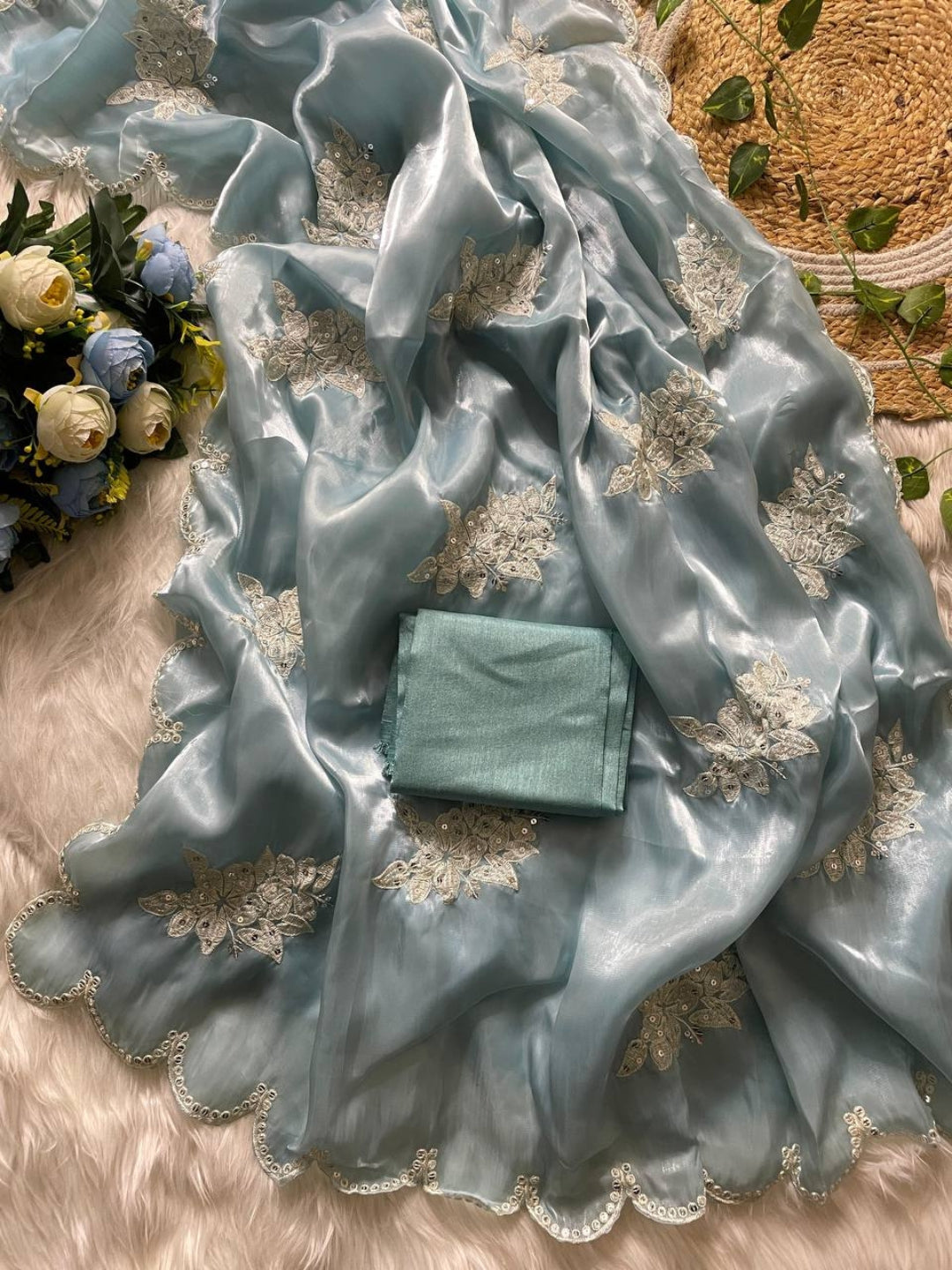 Urban Pallu Embroidered Silk Blend Festive Saree