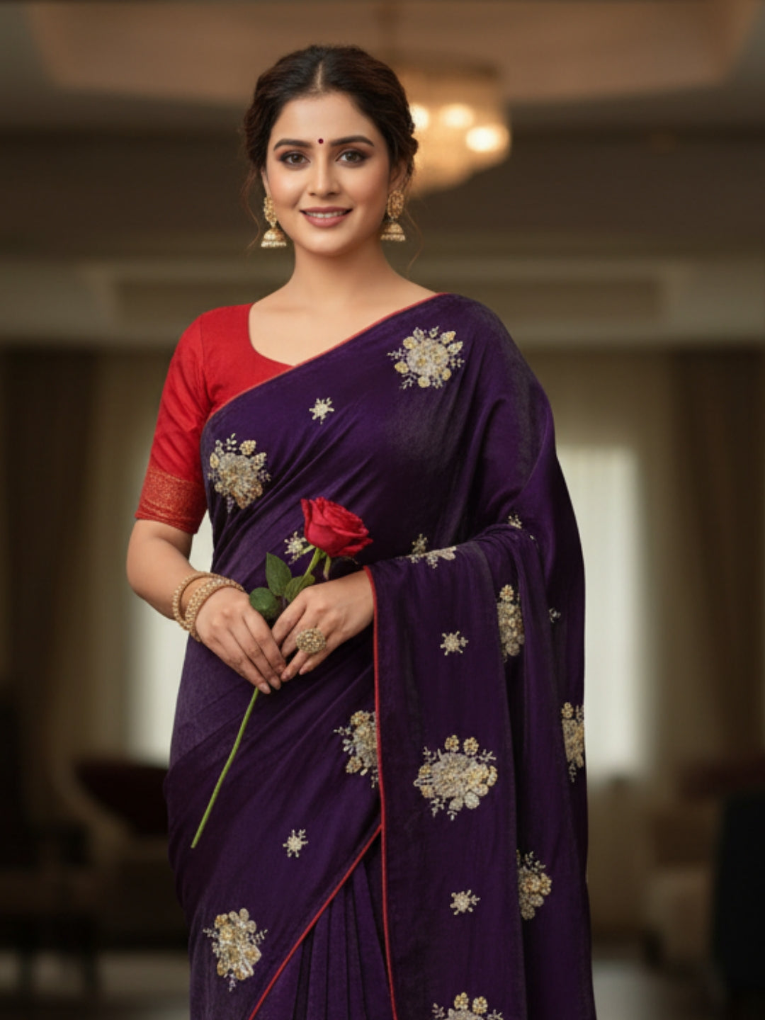 Urban Pallu Solid Silk Blend Work Saree