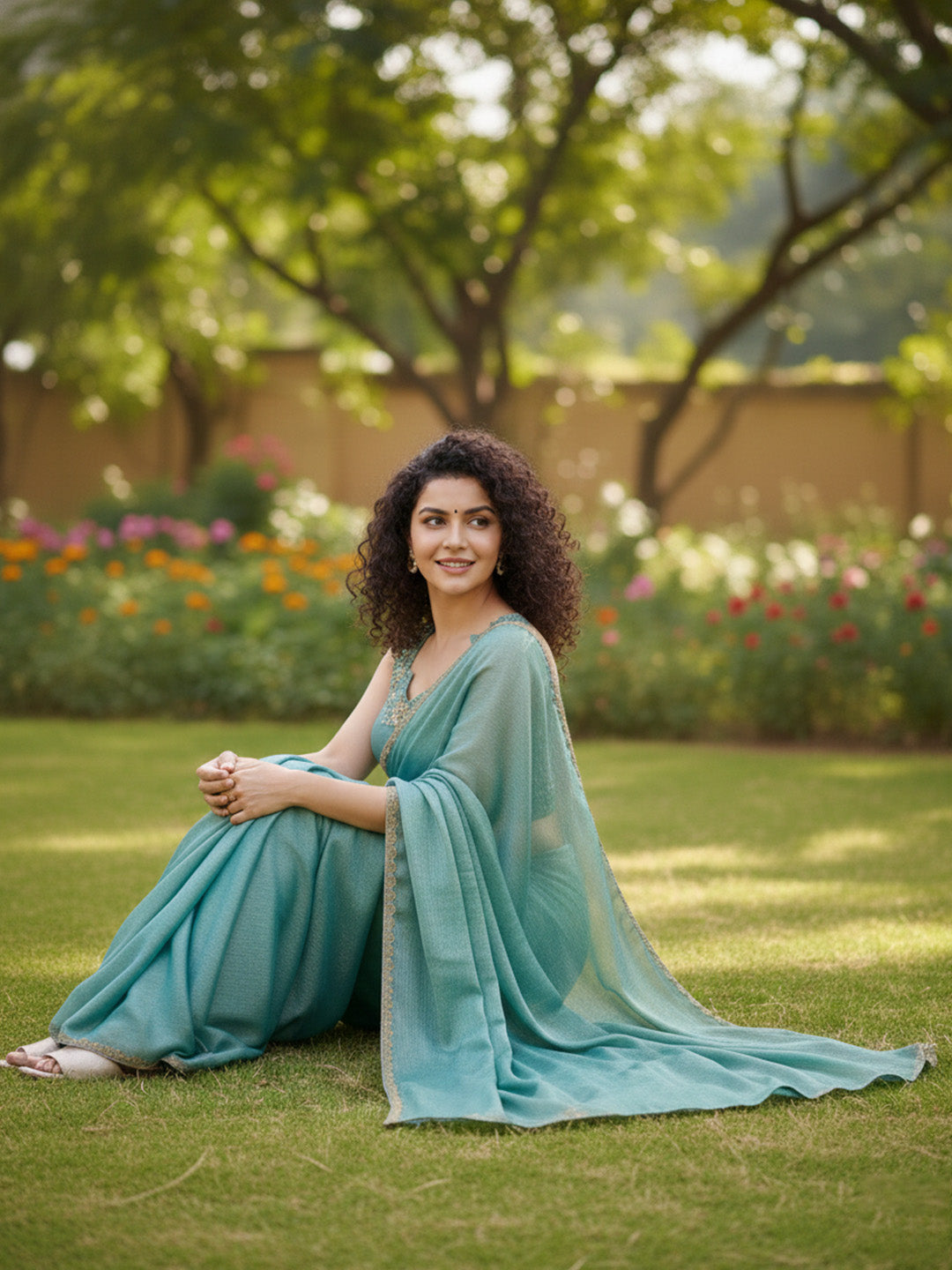Urban Pallu Floral Sequinned Silk Blend Fusion Saree
