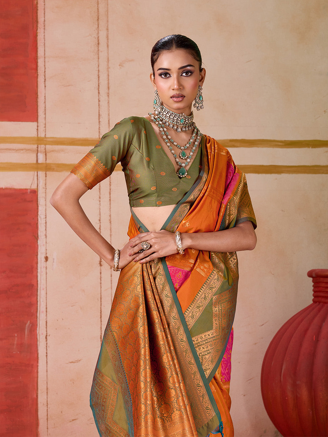 Urban Pallu Striped Silk Cotton Work Saree