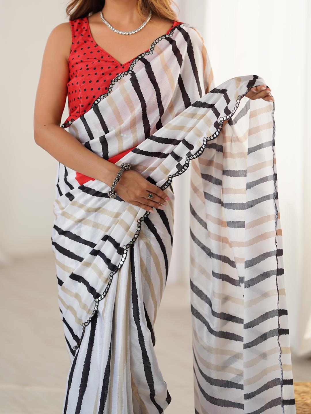 Urban Pallu Striped Sequinned Silk Blend Saree