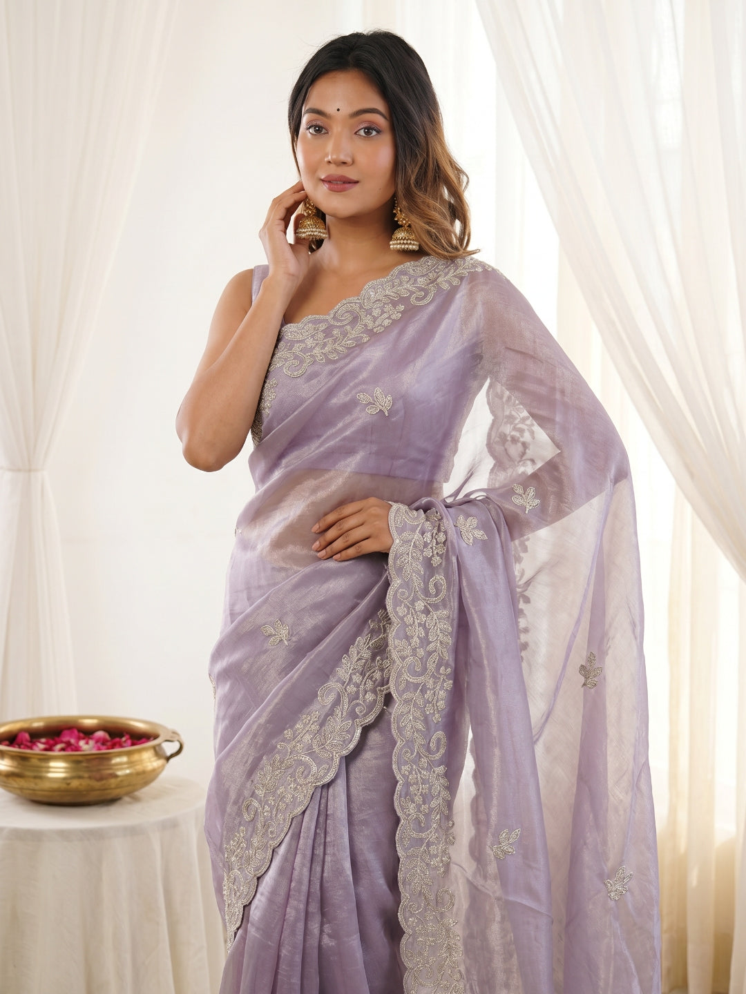 Urban Pallu Embroidered Organza Festive Saree