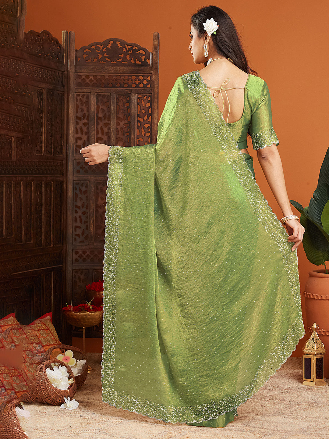 Urban Pallu Embellished Organza Party Saree
