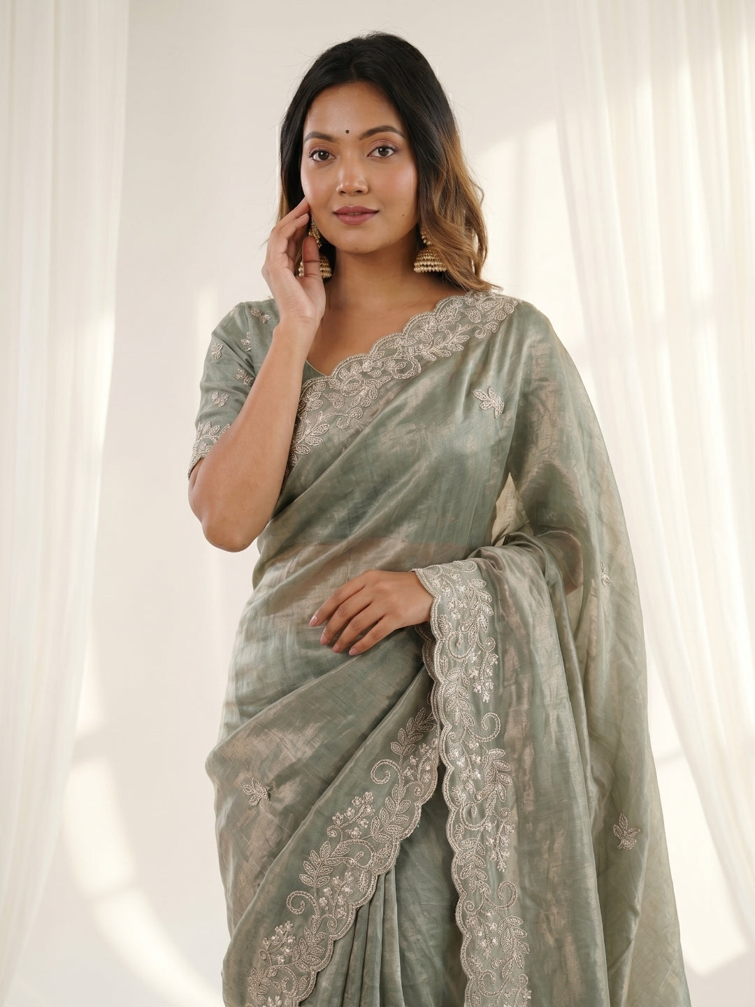 Urban Pallu Embroidered Organza Festive Saree