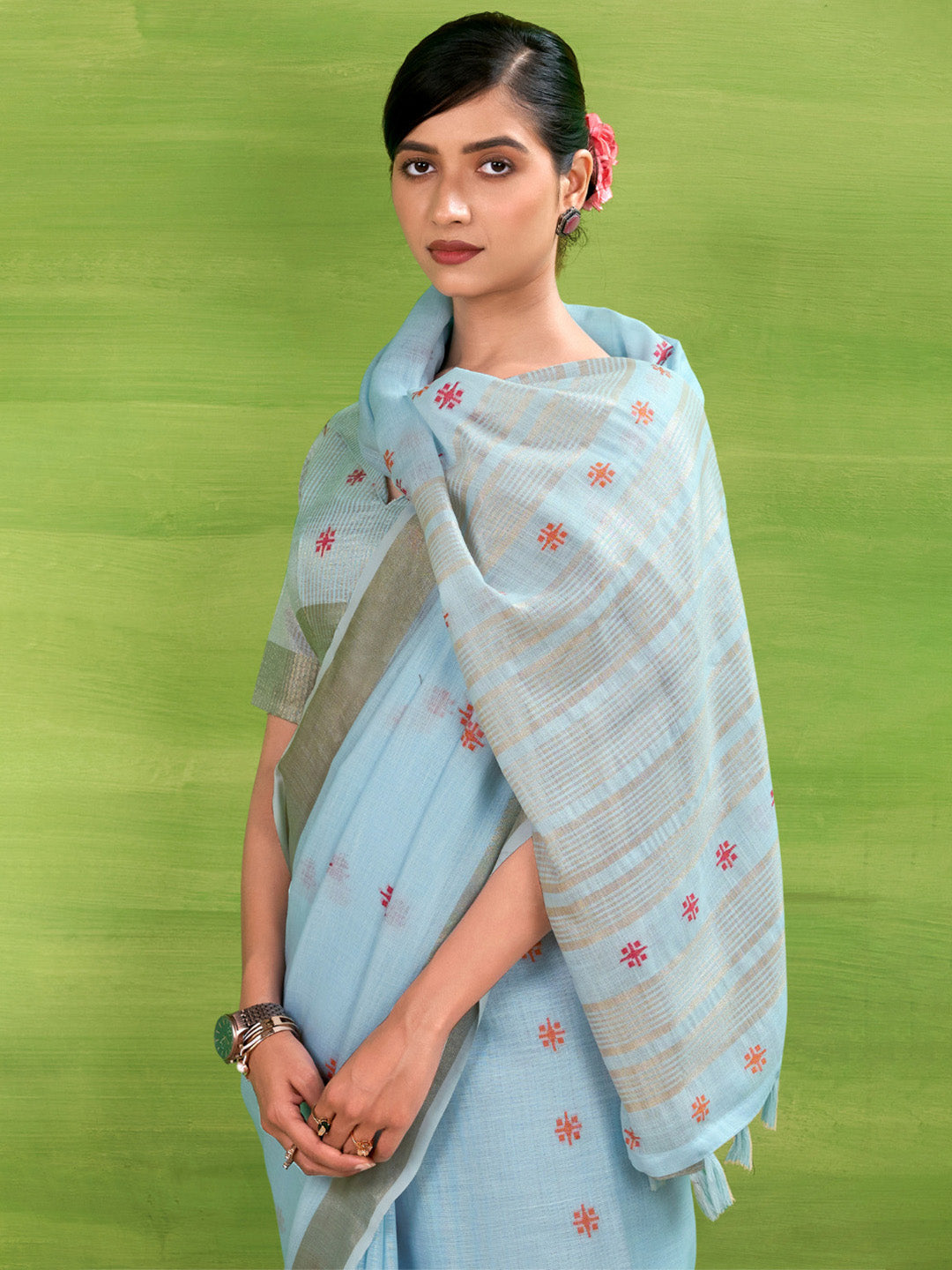 Urban Pallu Solid Cotton Blend Daily Saree