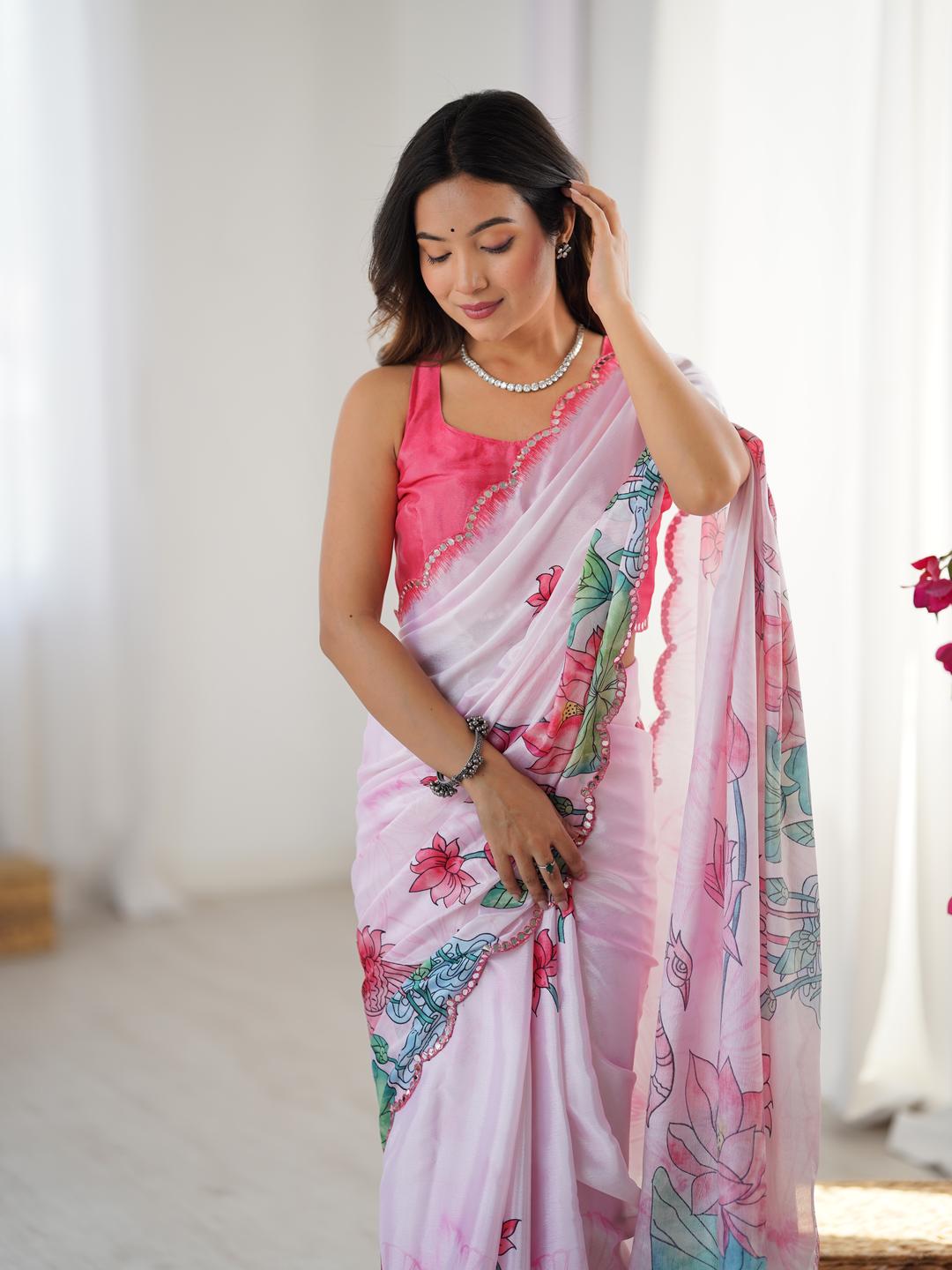 Urban Pallu Floral Sequinned Silk Blend Fusion Saree