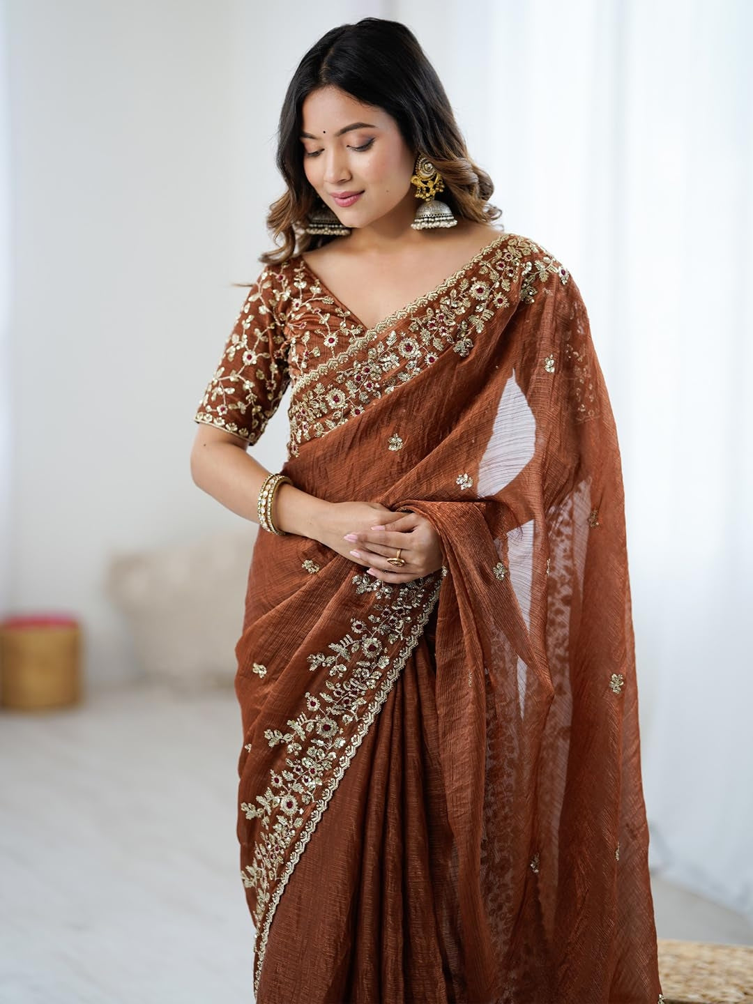 Urban Pallu Solid Silk Blend Festive Saree
