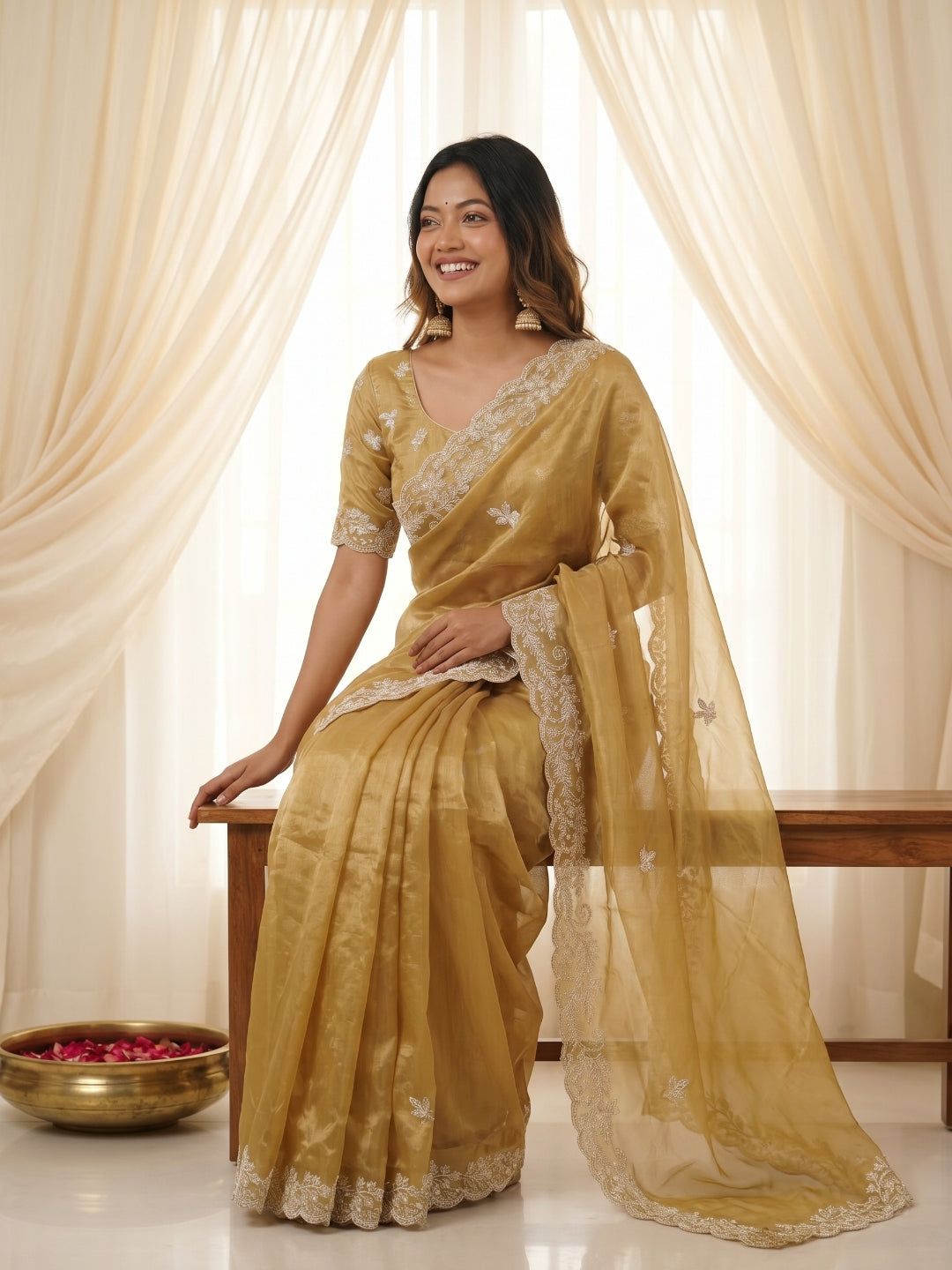 Urban Pallu Embroidered Organza Festive Saree