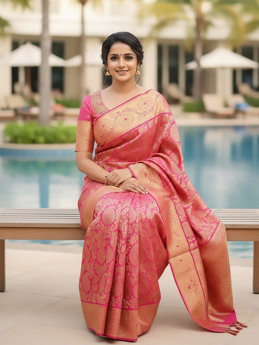Urban Pallu Woven Design Silk Blend Work Saree