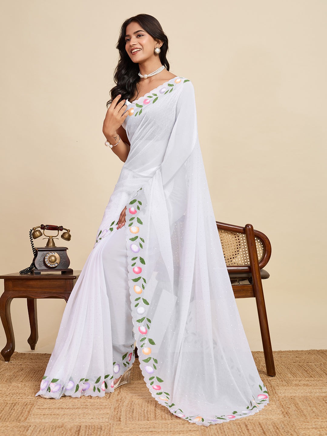 Urban Pallu Floral Sequinned Silk Blend Fusion Saree