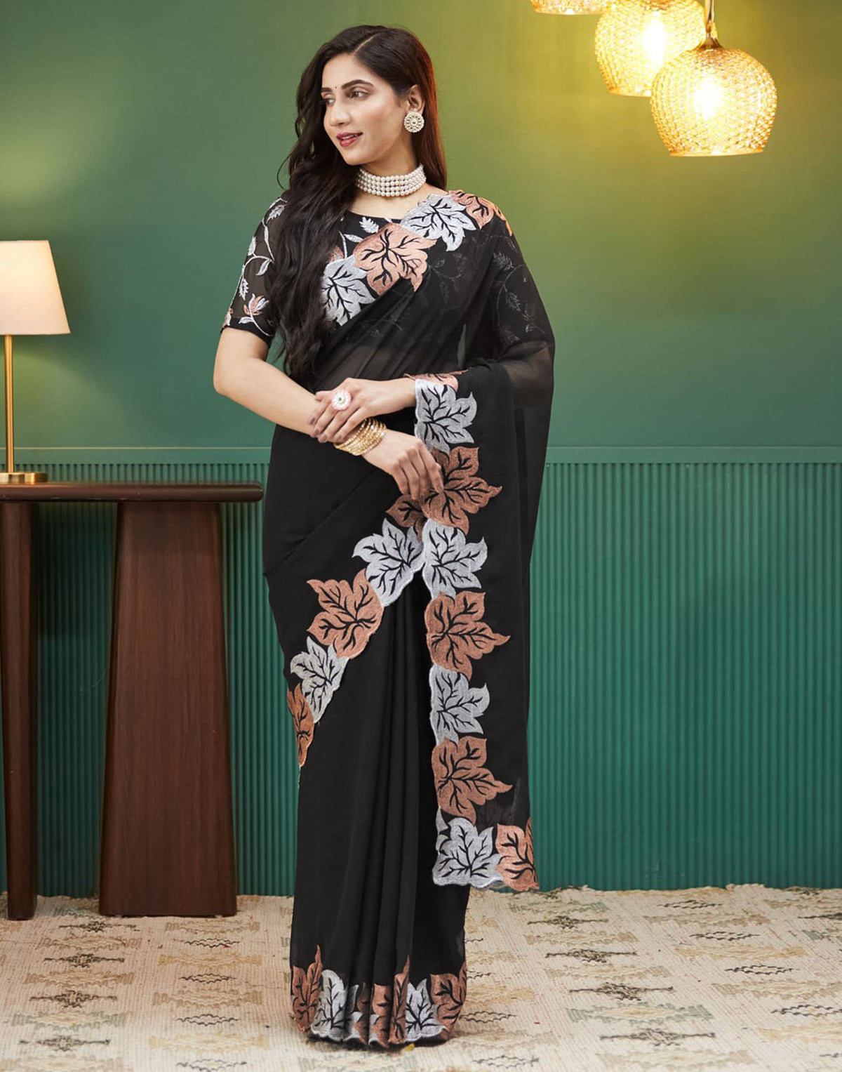 Urban Pallu Solid Poly Georgette Festive Saree