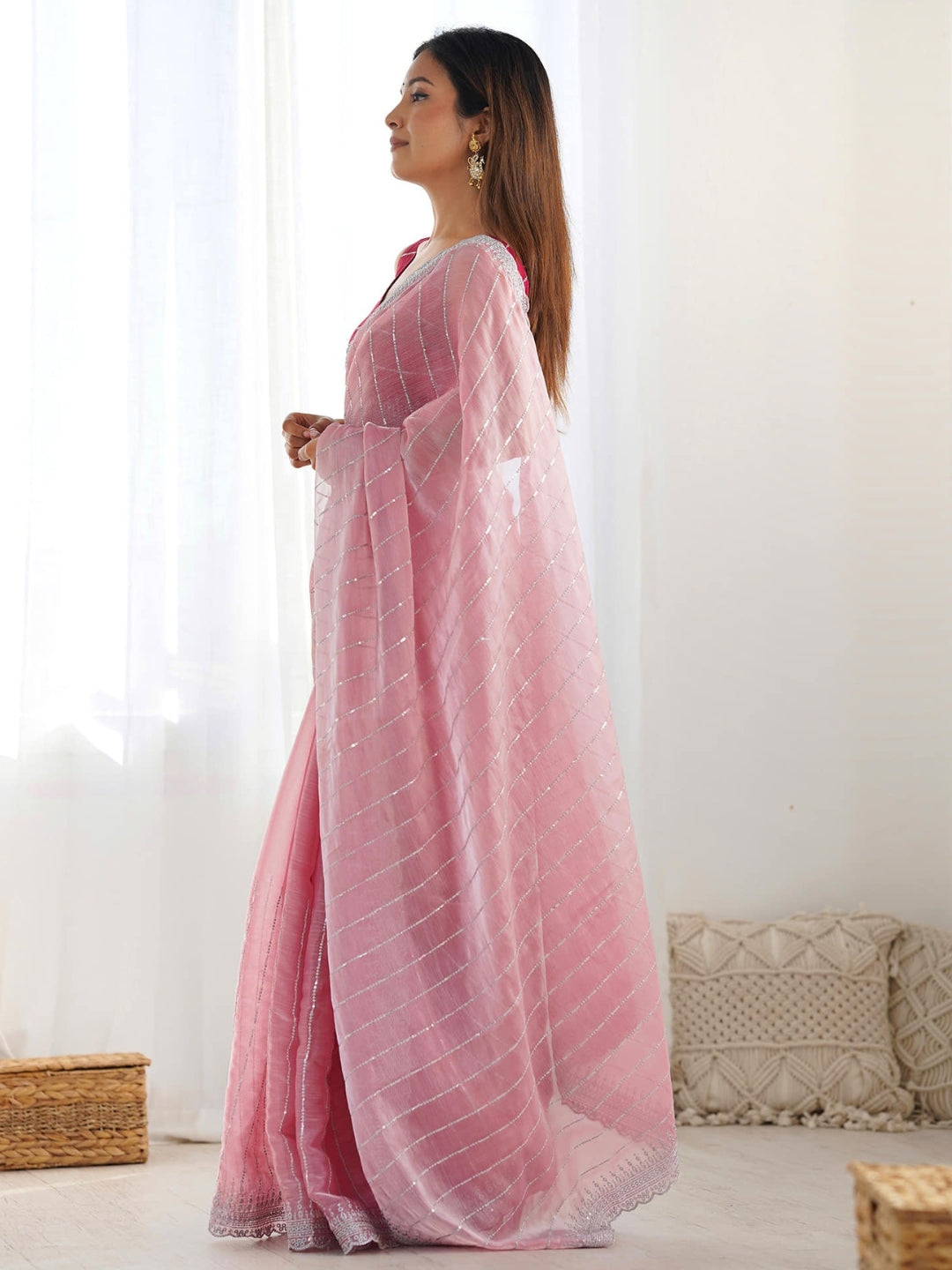 Urban Pallu Embroidered Pure Chiffon Festive Saree
