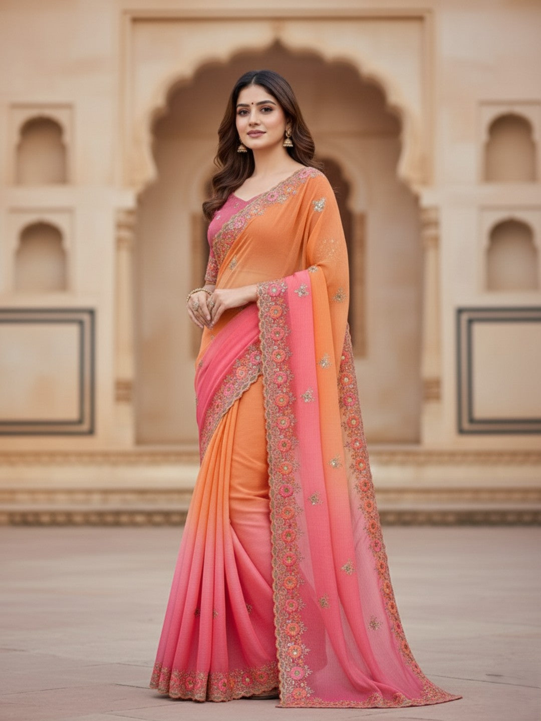 Urban Pallu Solid Poly Georgette Traditional Saree
