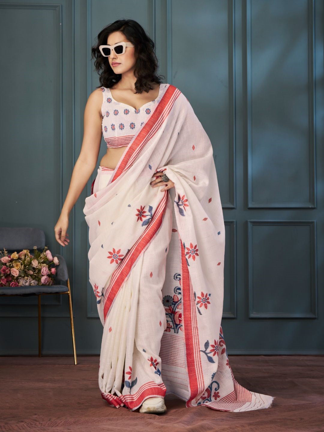 Urban Pallu Floral Embroidered Chanderi Saree
