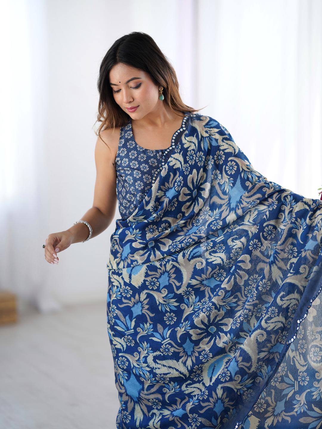 Urban Pallu Floral Sequinned Silk Blend Saree