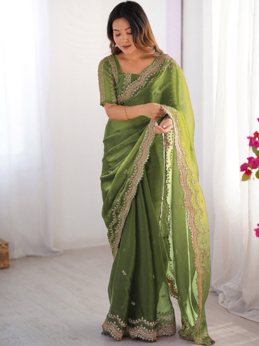 Urban Pallu Embroidered Organza Festive Saree