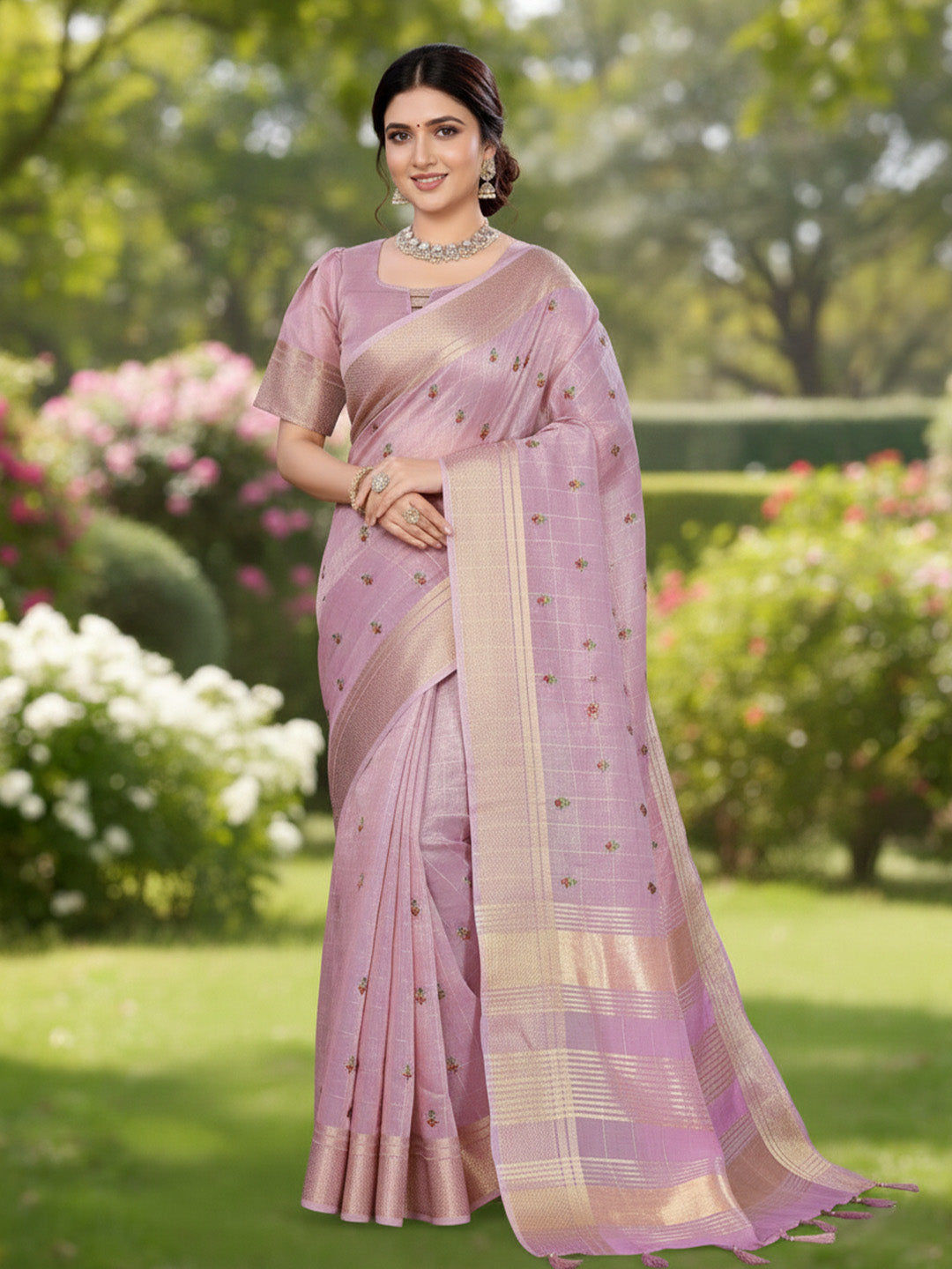 Urban Pallu Floral Sequinned Silk Blend Fusion Saree