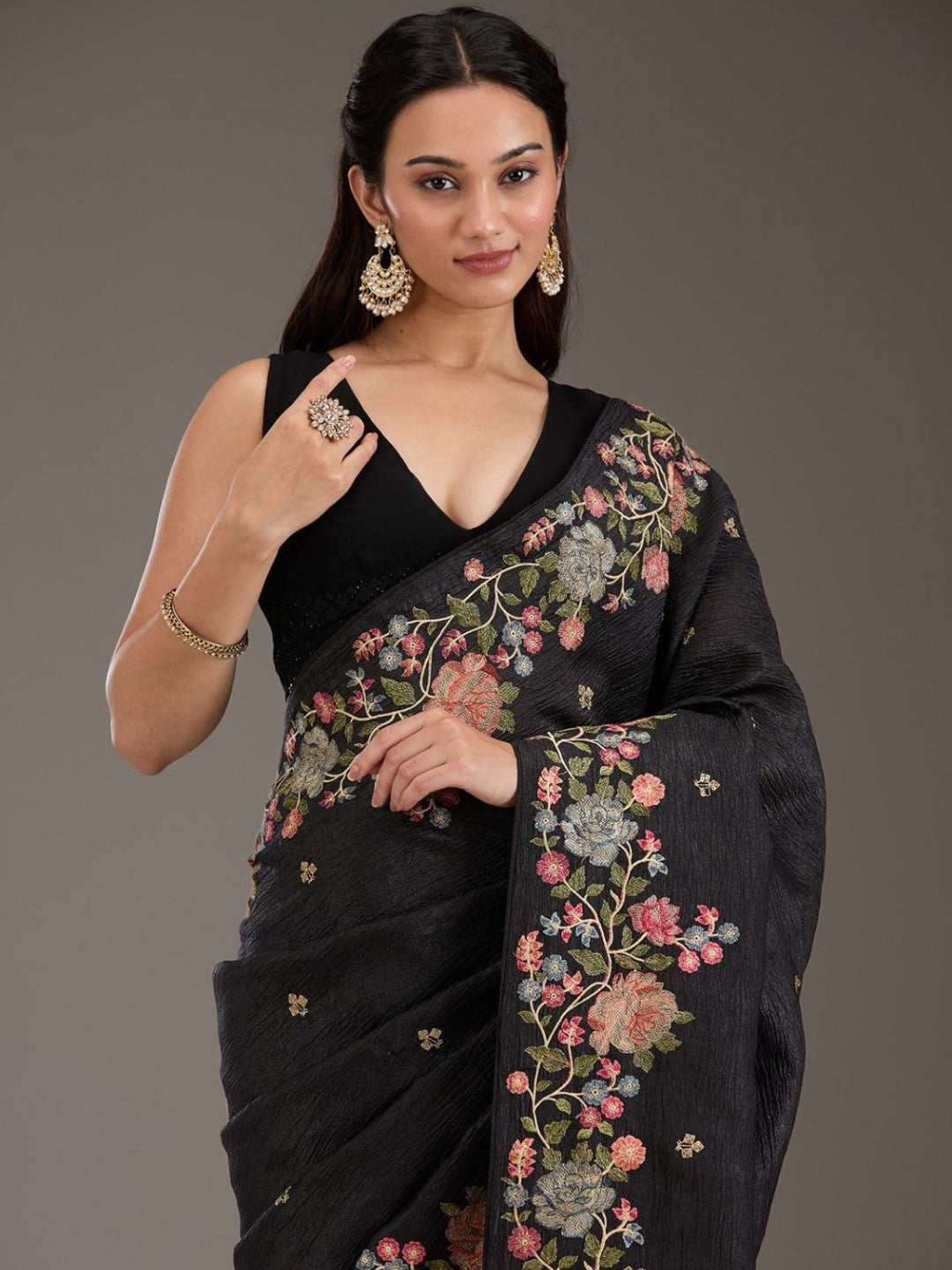 Urban Pallu Solid Organza Festive Saree