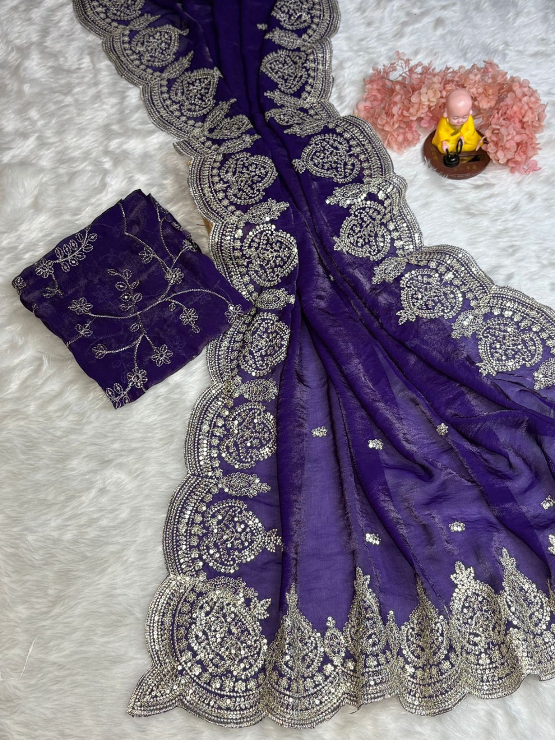 Urban Pallu Embroidered Poly Georgette Festive Saree