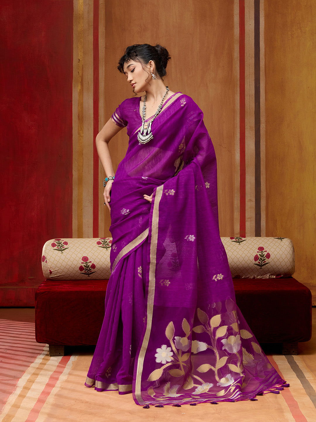Urban Pallu Striped Silk Cotton Work Saree