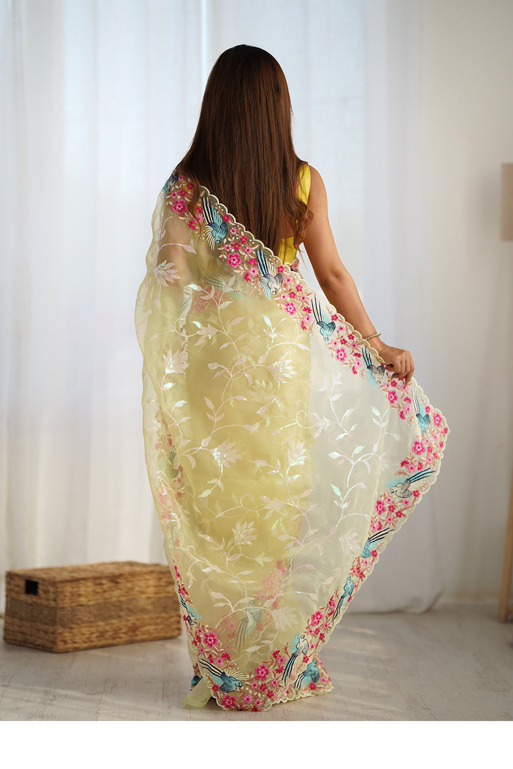 Urban Pallu Solid Organza Festive Saree